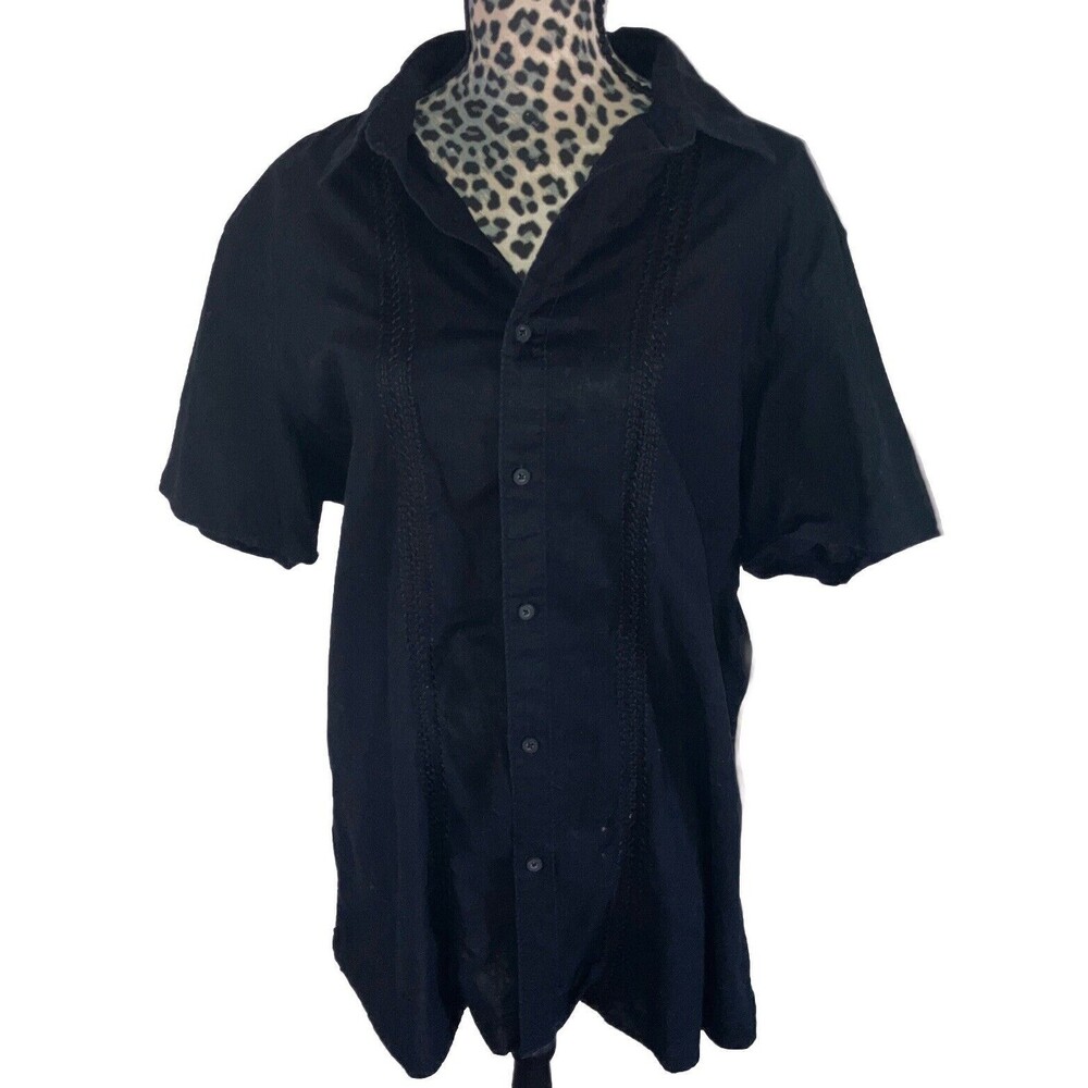 apt 9 top Blouse Size L Black LINEN Blend Minimalist Button Up